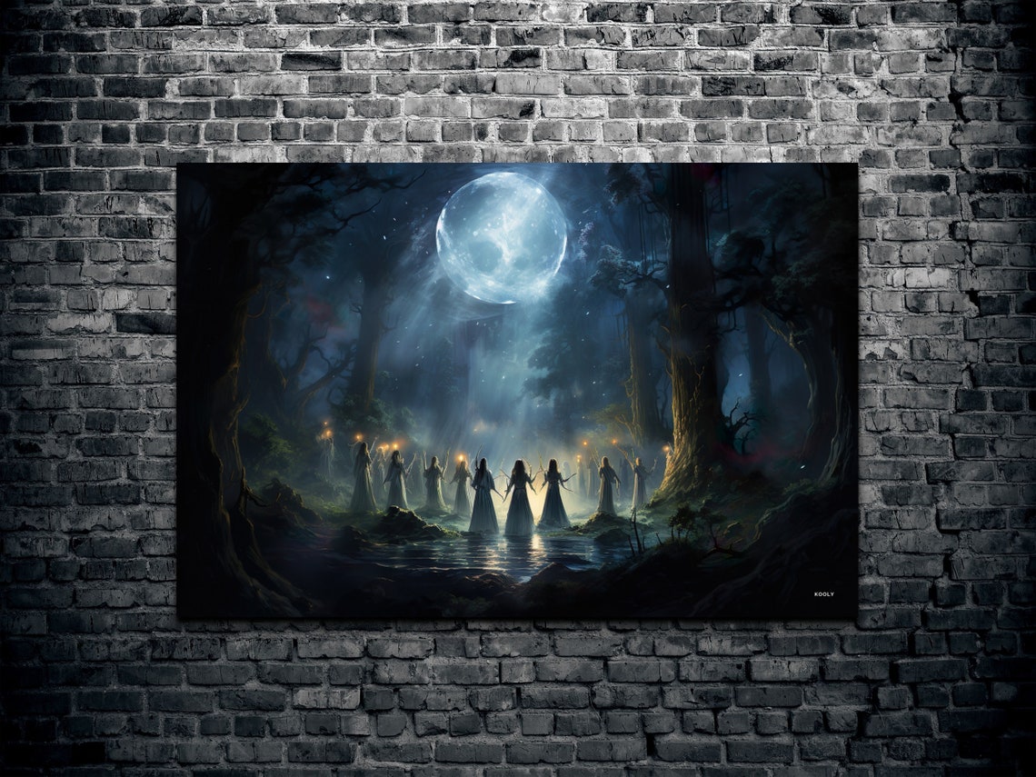 Witches Ritual In Moonlit Forest Under Full Moon Fantasy Poster - Image 2
