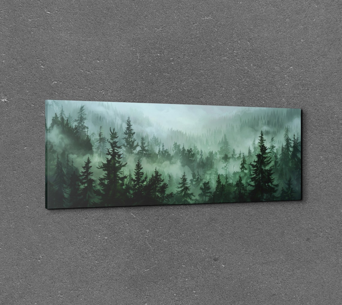 Layered Fog Drifting Through a Green Evergreen Forest Poster - Image 2