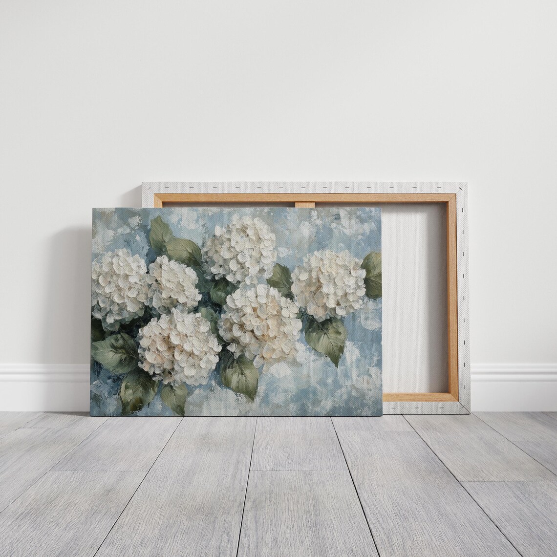 White Hydrangeas Textured Floral Art Print, Botanical - Image 3