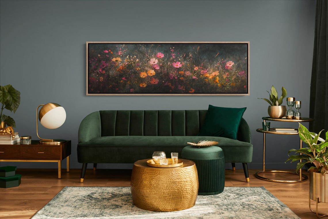 Dark Moody Cosmos Wildflower Meadow Romantic Night Floral Art Poster - Image 5