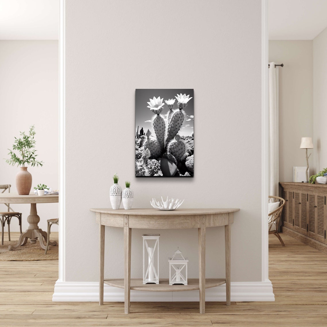 Black And White Flowering Cactus Desert Botanical Photo Poster - Image 6