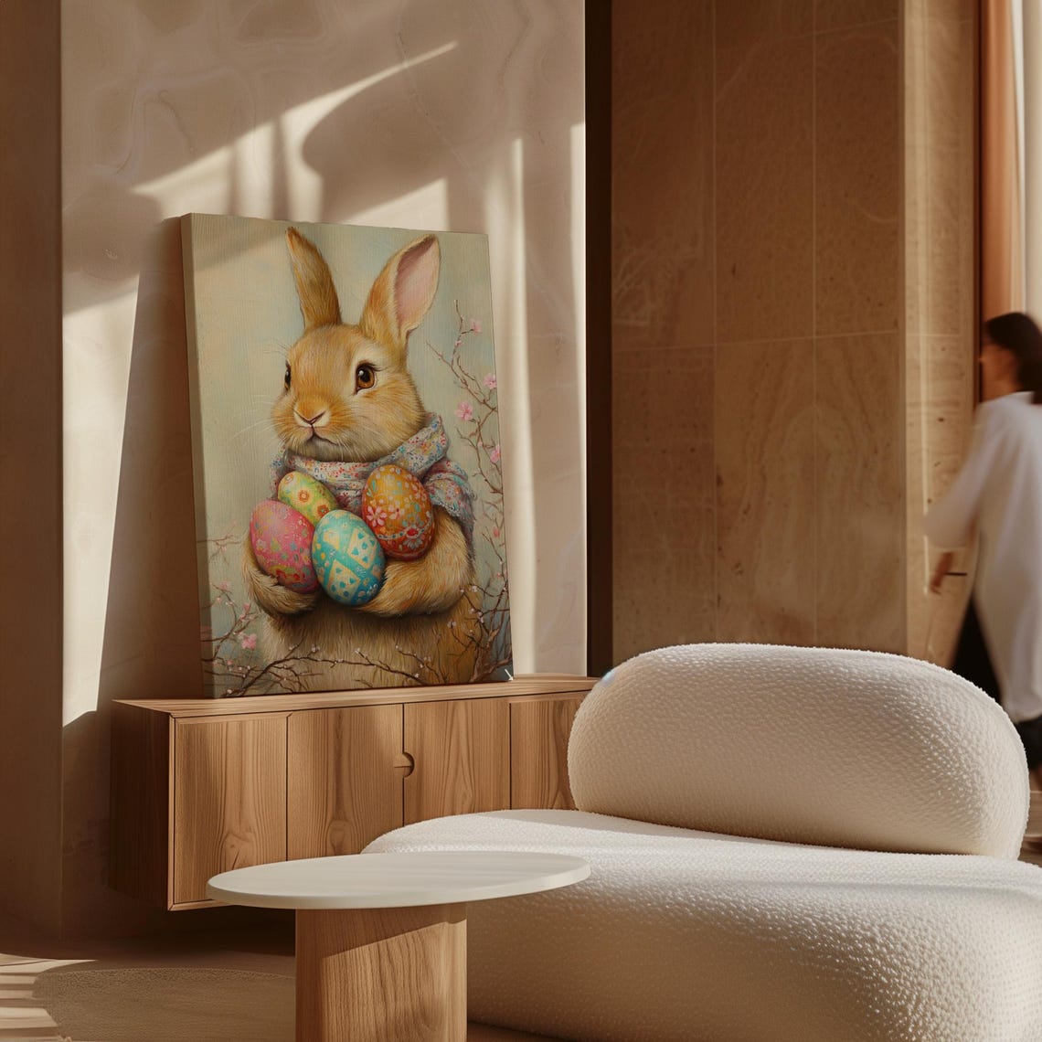 Golden Bunny Holding Painted Easter Eggs With Cherry Blossoms Wall Art - Image 7