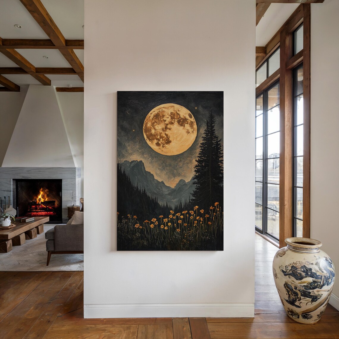 Moonlit Mountain Art Print, Forest Night Sky Scene - Image 3
