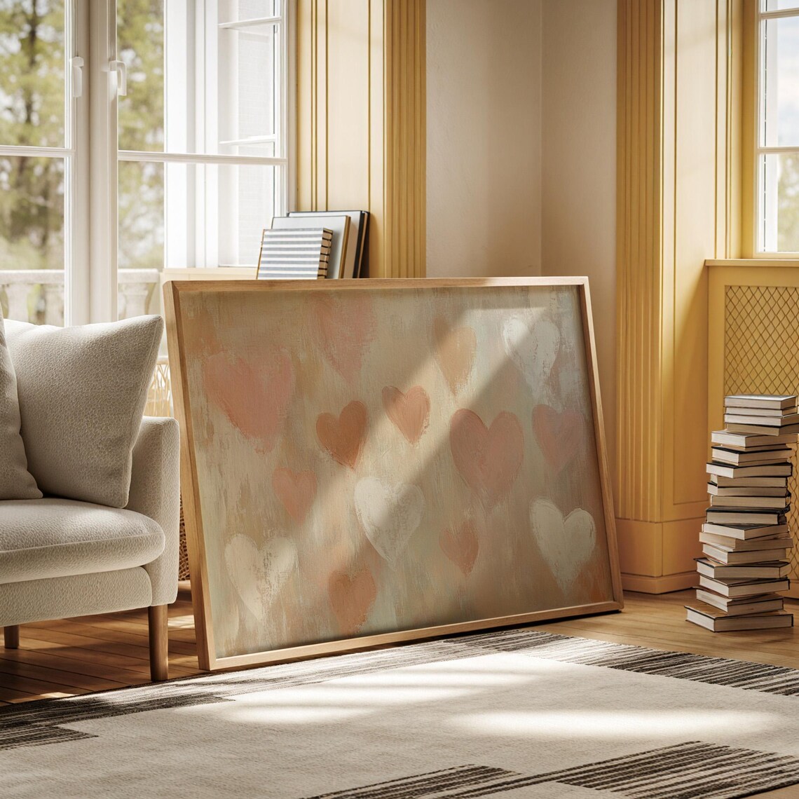Neutral Toned Heart Abstract Wall Art Print - Image 3