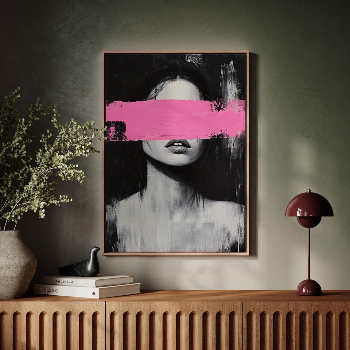 Abstract Woman Portrait Pink Brushstroke Bold Black White Poster - Image 7
