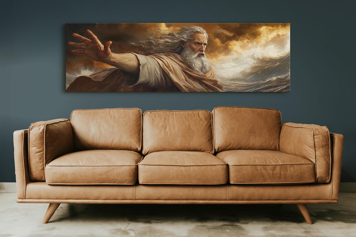 Moses Parting The Red Sea Epic Biblical Miracle Stormy Ocean Art Poster - Image 4