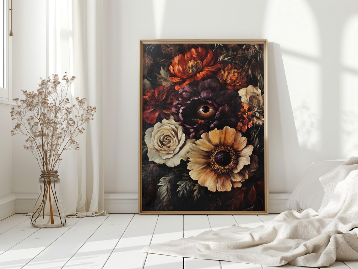 Dark Floral Eye Bouquet Vintage Rose Daisy Gothic Surreal Still Life Poster