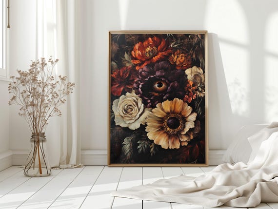 Floral Eyeball Canvas Wall Art Dark Moody Surreal Flowers With Eye Gothic Botanical Decor Vintage Macabre Print