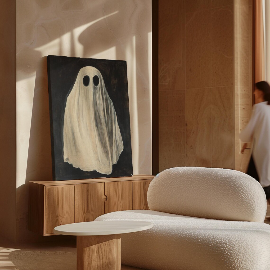 Vintage Ghost in Draped White Sheet Haunting Oil Painting Halloween Poster - Image 7