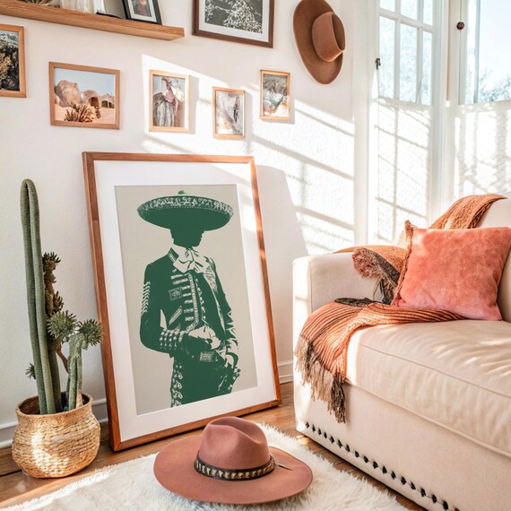 Charro Silhouette Green Screen Art Traditional Suit Sombrero Poster