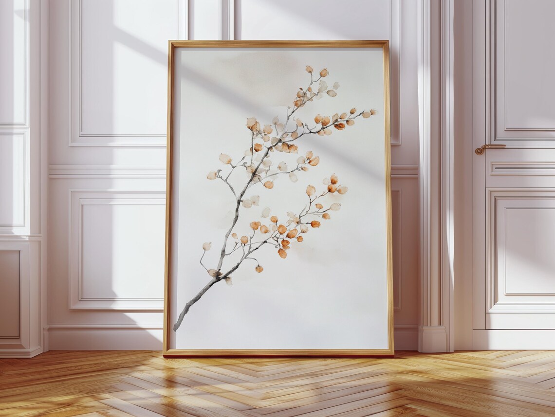 Autumn Branch With Watercolor Leaves, Botanical Art Print
