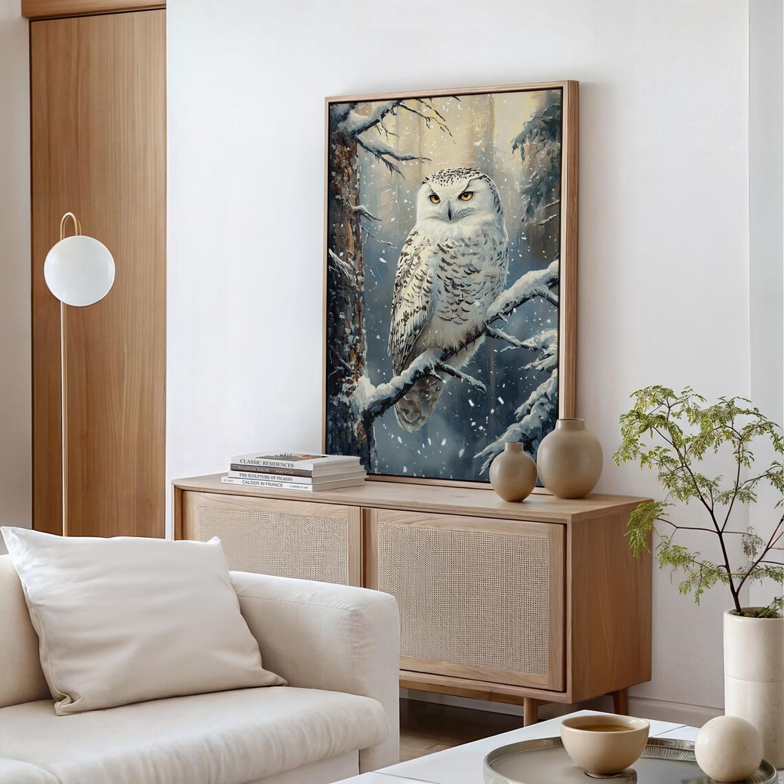 Snowy Owl Perched on Snowy Branch Winter Forest Wildlife Poster - Image 6