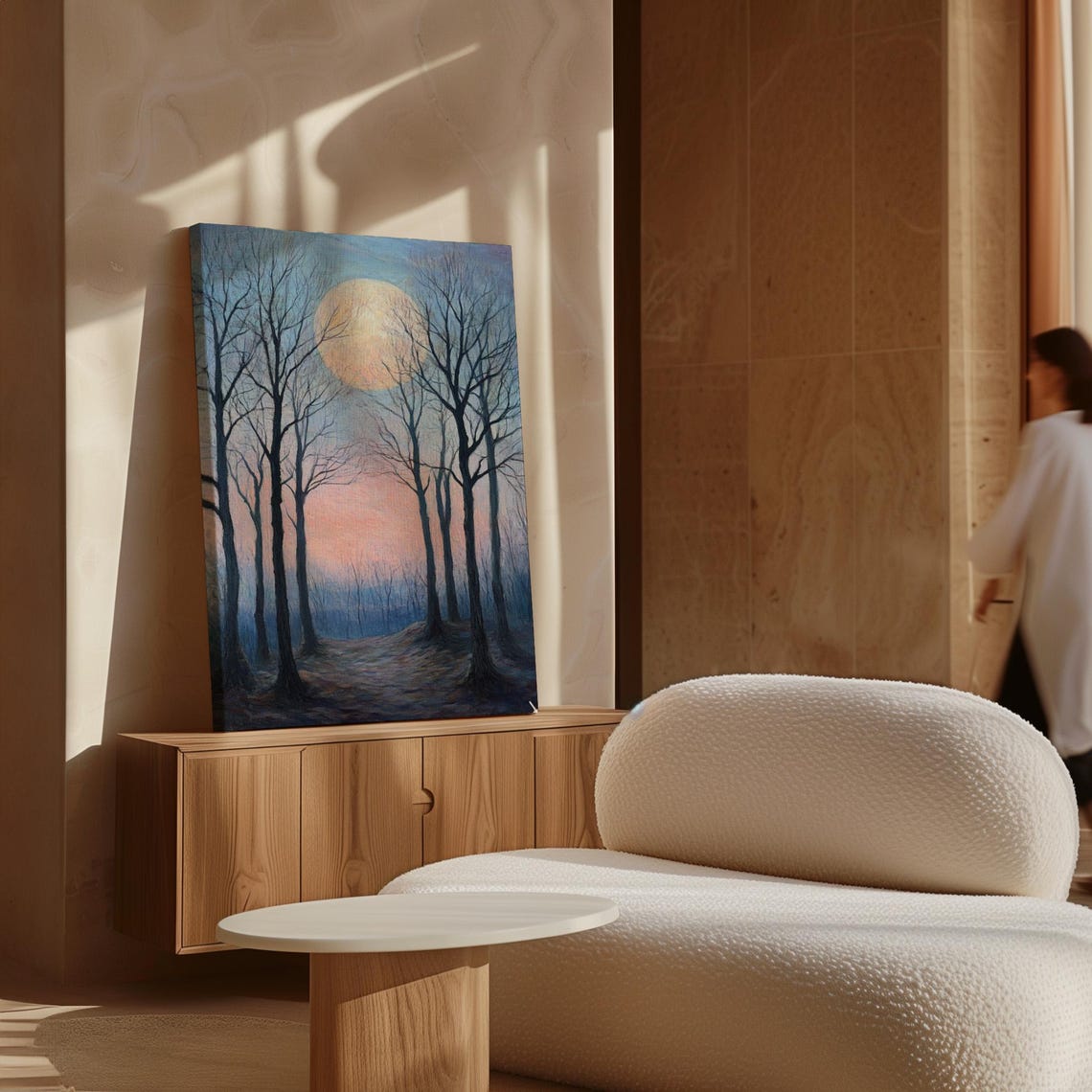 Moonlit Forest Trees Misty Twilight Full Moon Landscape Poster - Image 5
