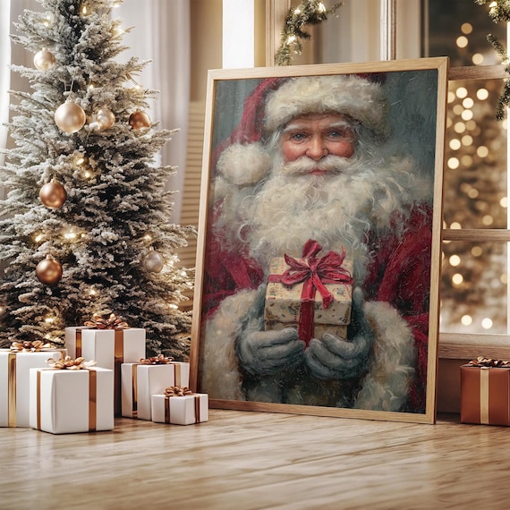 Traditional Santa Claus Holding A Christmas Gift Classic Poster