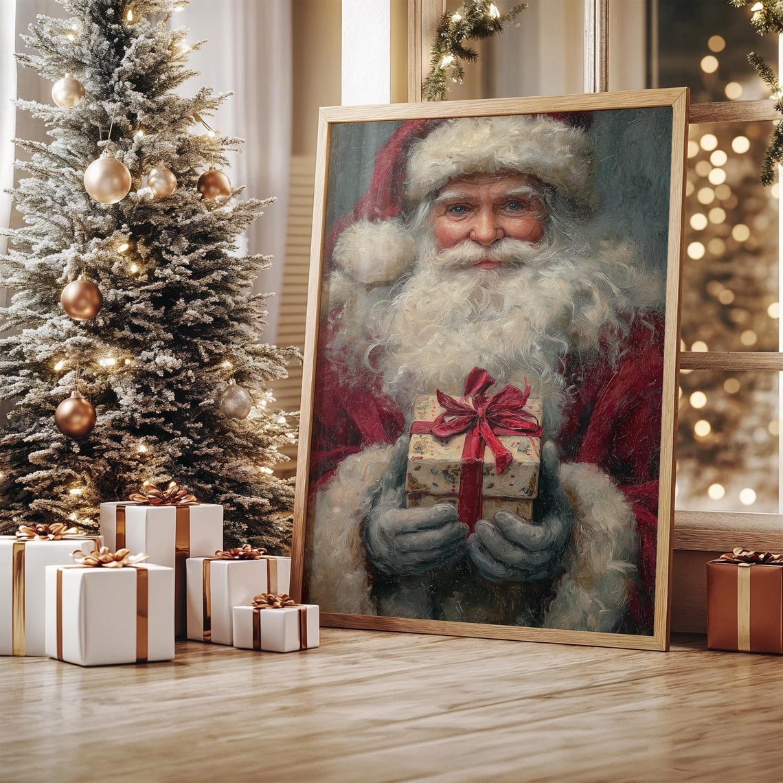 Traditional Santa Claus Holding A Christmas Gift Classic Poster