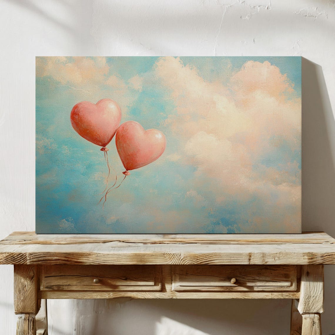 Pink Heart Balloons Floating In Pastel Sky Whimsical Love Cloud Poster - Image 4