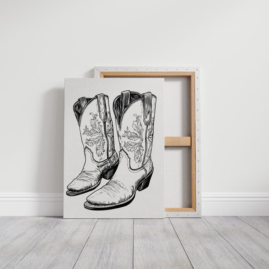 Vintage Cowboy Boots Line Drawing Black Ink Minimalist Poster - Image 3