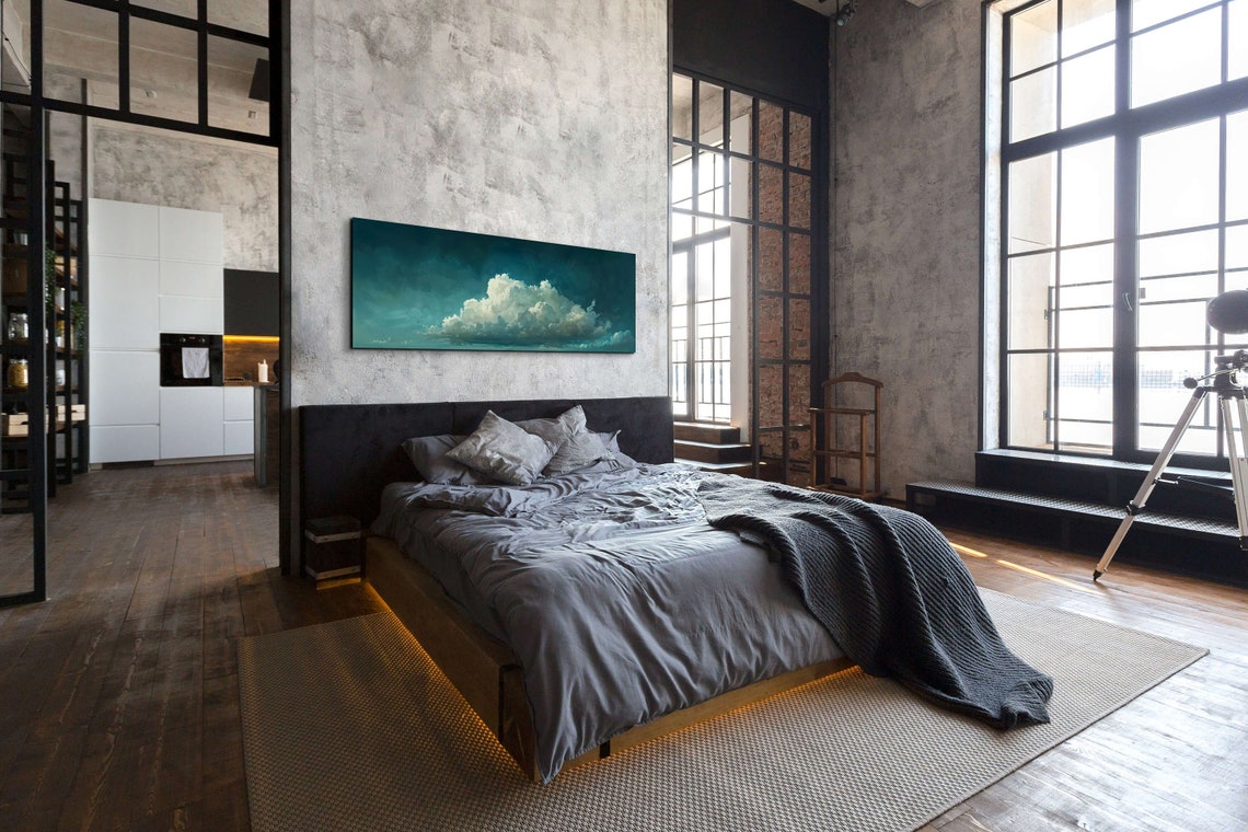 Towering White Cloud Bank Under Dark Teal Storm Sky Panoramic Poster - Image 6