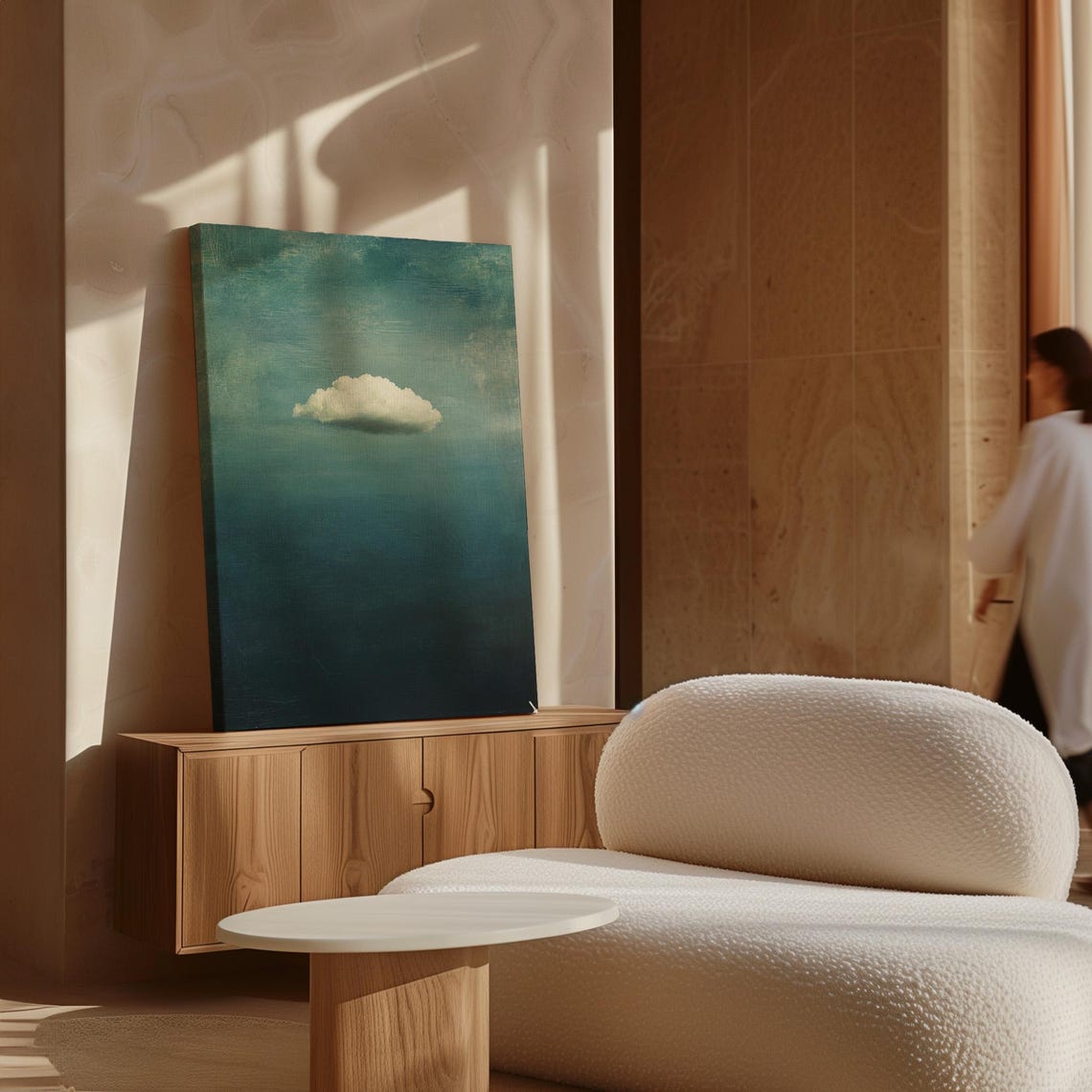 Minimalist Cloud On Blue Wall Art With Tranquil Sky And Gentle Tones For Modern Or Nature Inspired Home And Office Decor - Image 3