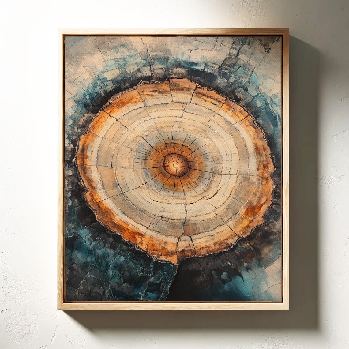 Tree Ring Abstract Earthy Wood Texture Wall Art Rustic Nature Growth Rings Print Organic Blue Brown Home Decor - Image 2