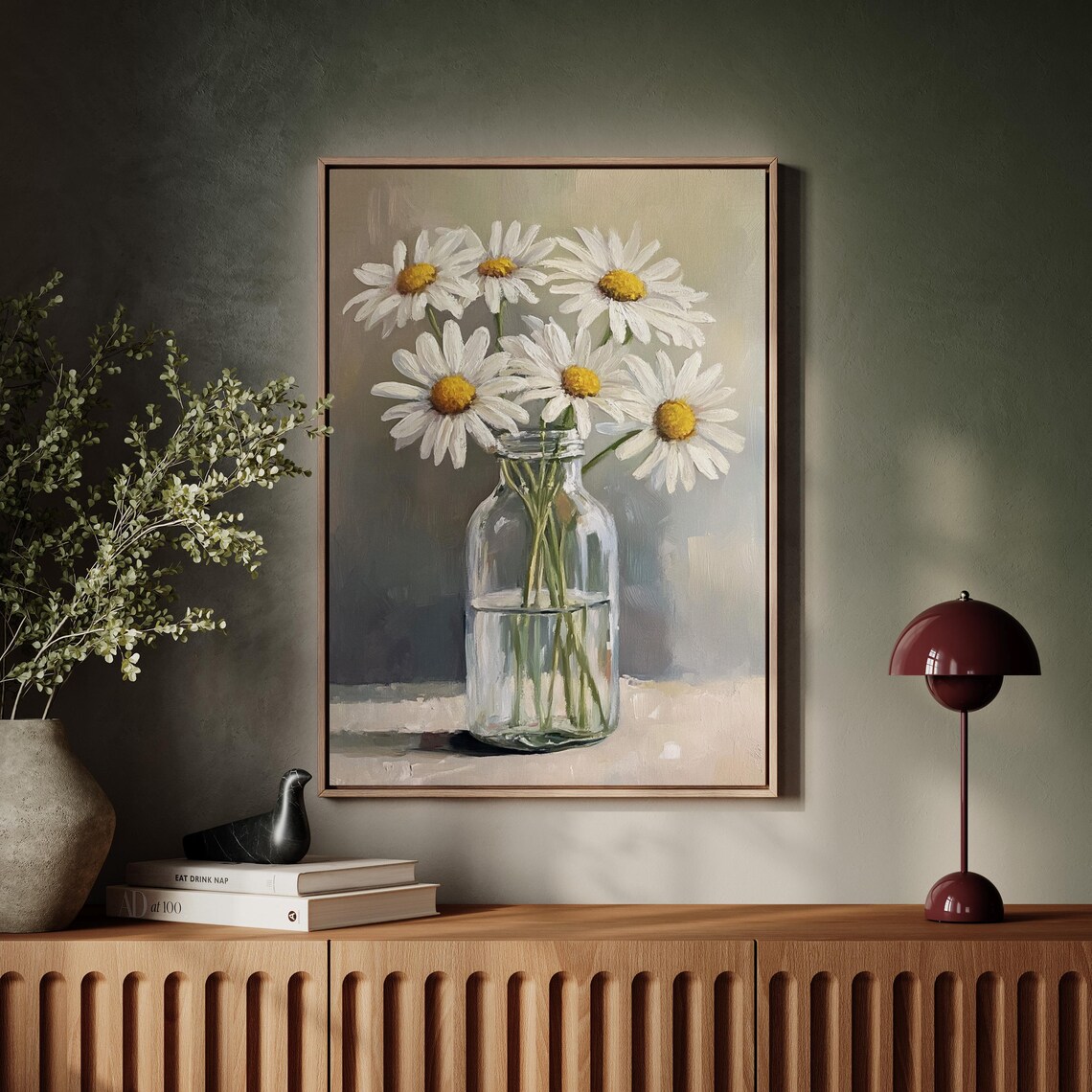White Daisies In Glass Bottle Floral Still Life Oil Painting Poster - Image 5