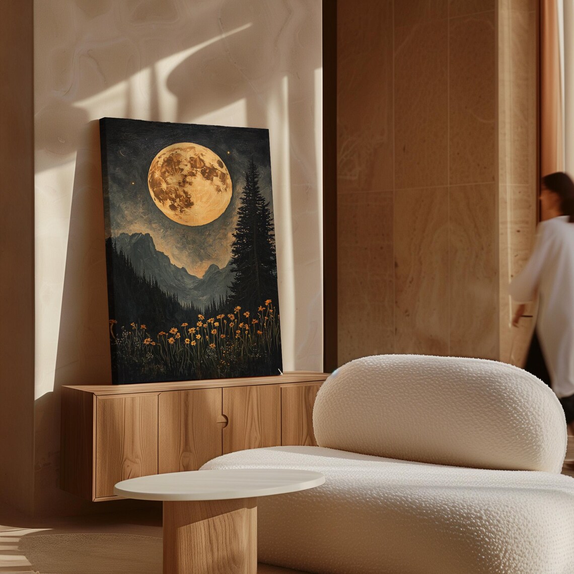 Moonlit Mountain Art Print, Forest Night Sky Scene - Image 6