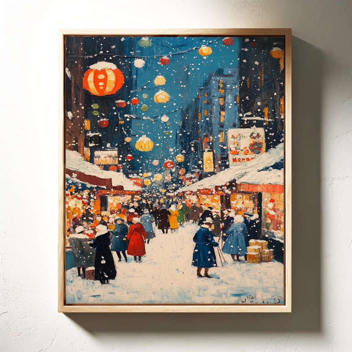 Christmas Market Snowy Night Festive Lanterns Stalls Holiday Poster - Image 4