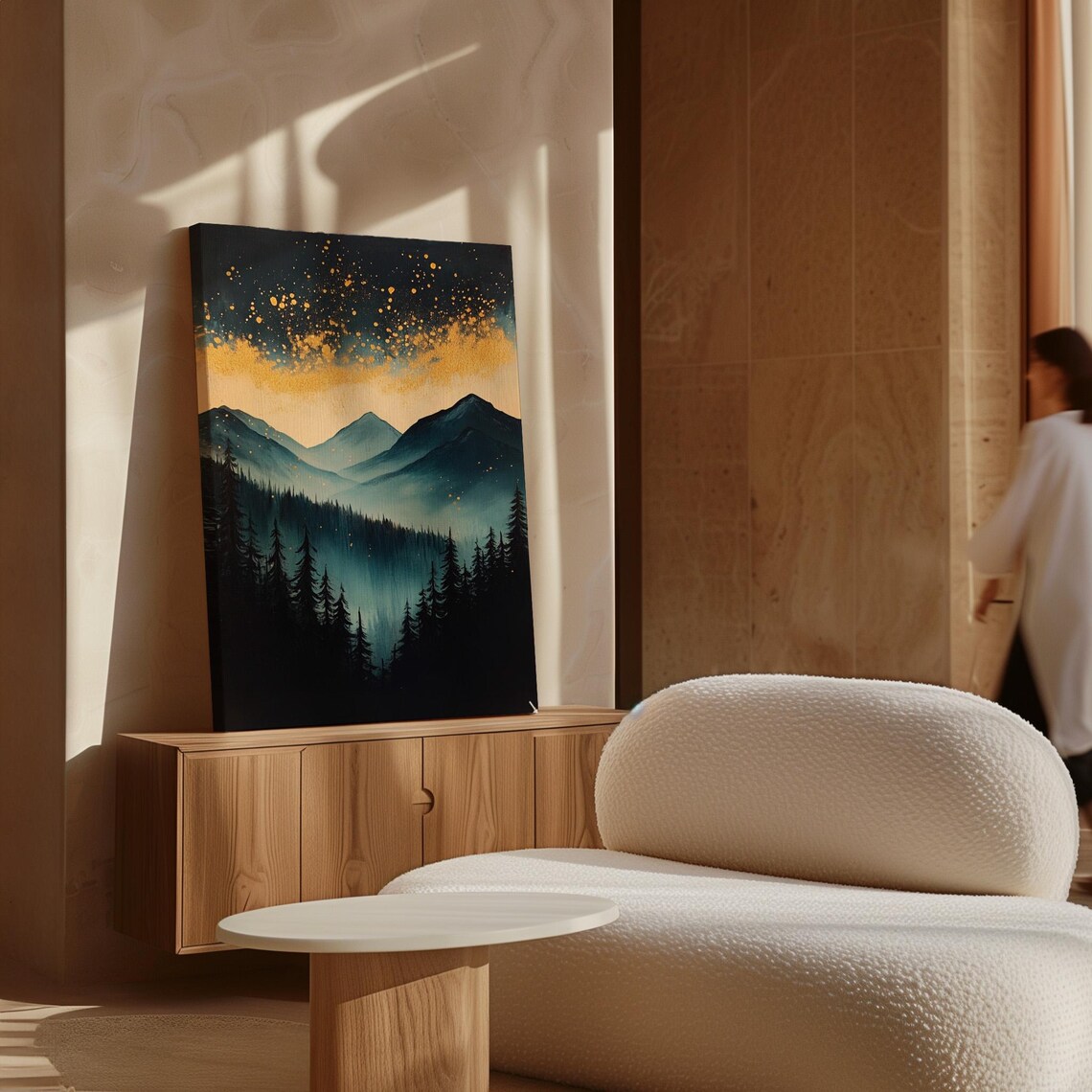 Starry Sky and Blue Mountain, Misty Forest Art - Image 7