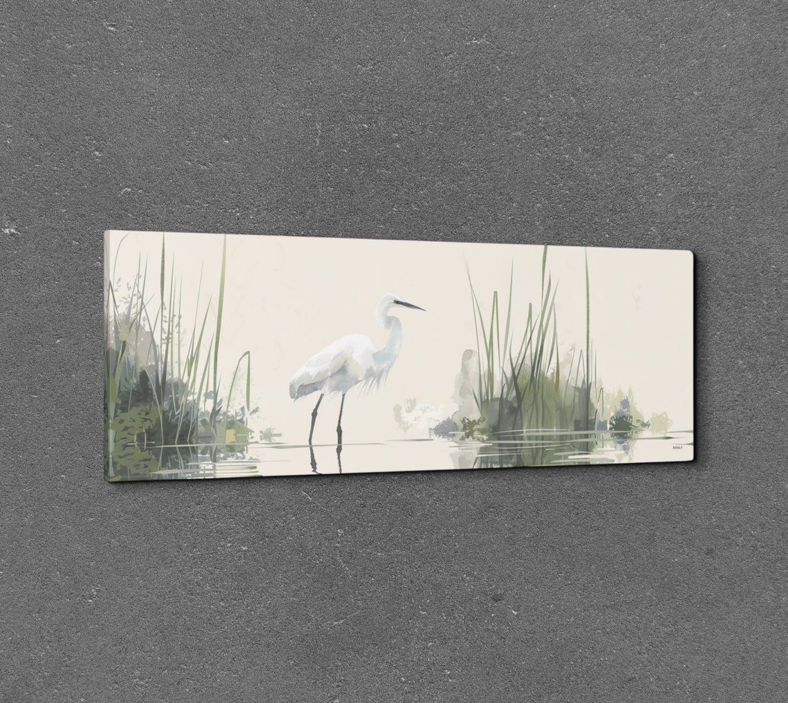 Serene White Egret Standing In Misty Marsh Watercolor Poster - Image 2