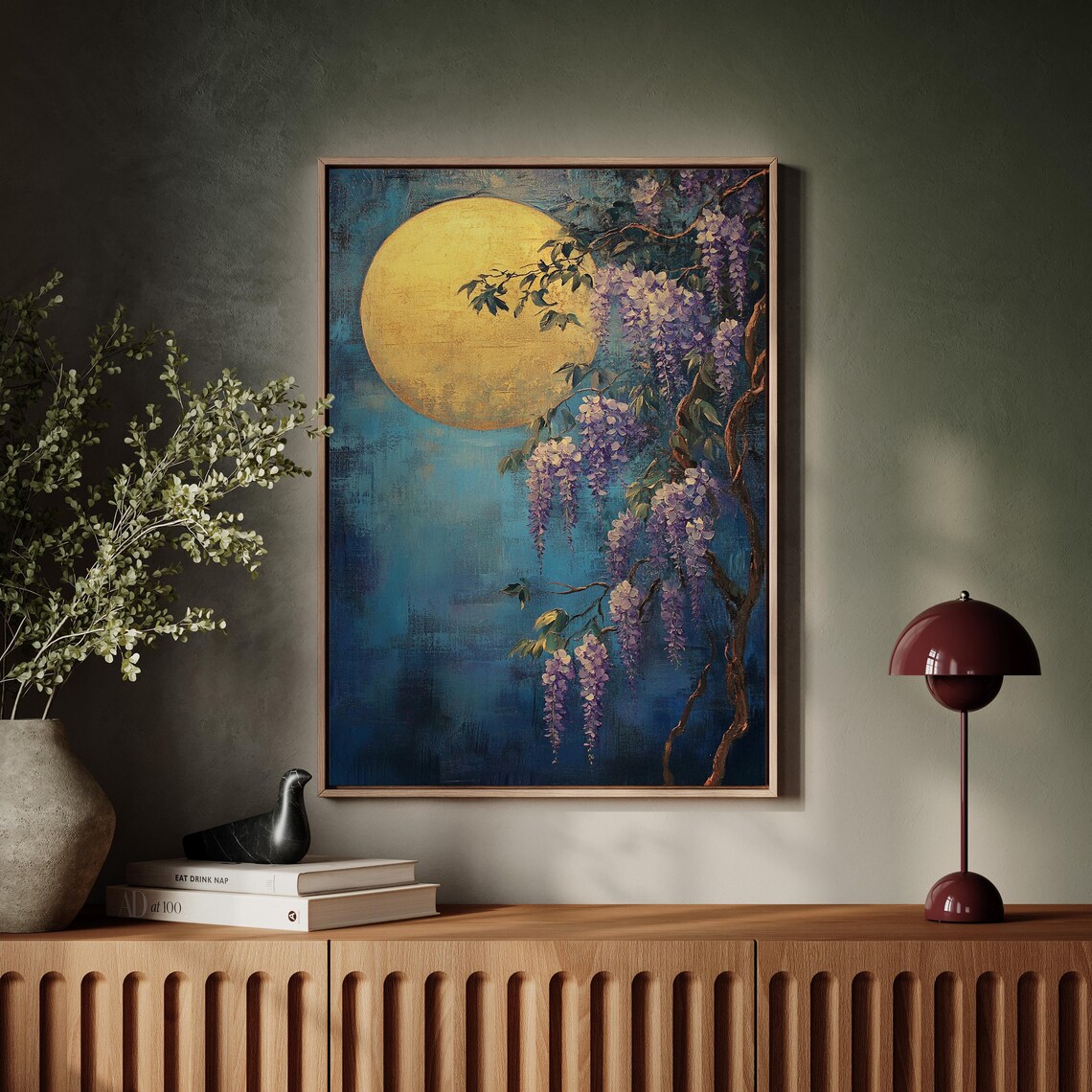 Tranquil Golden Moon Wisteria Vine Purple Blooms Night Garden Poster - Image 7