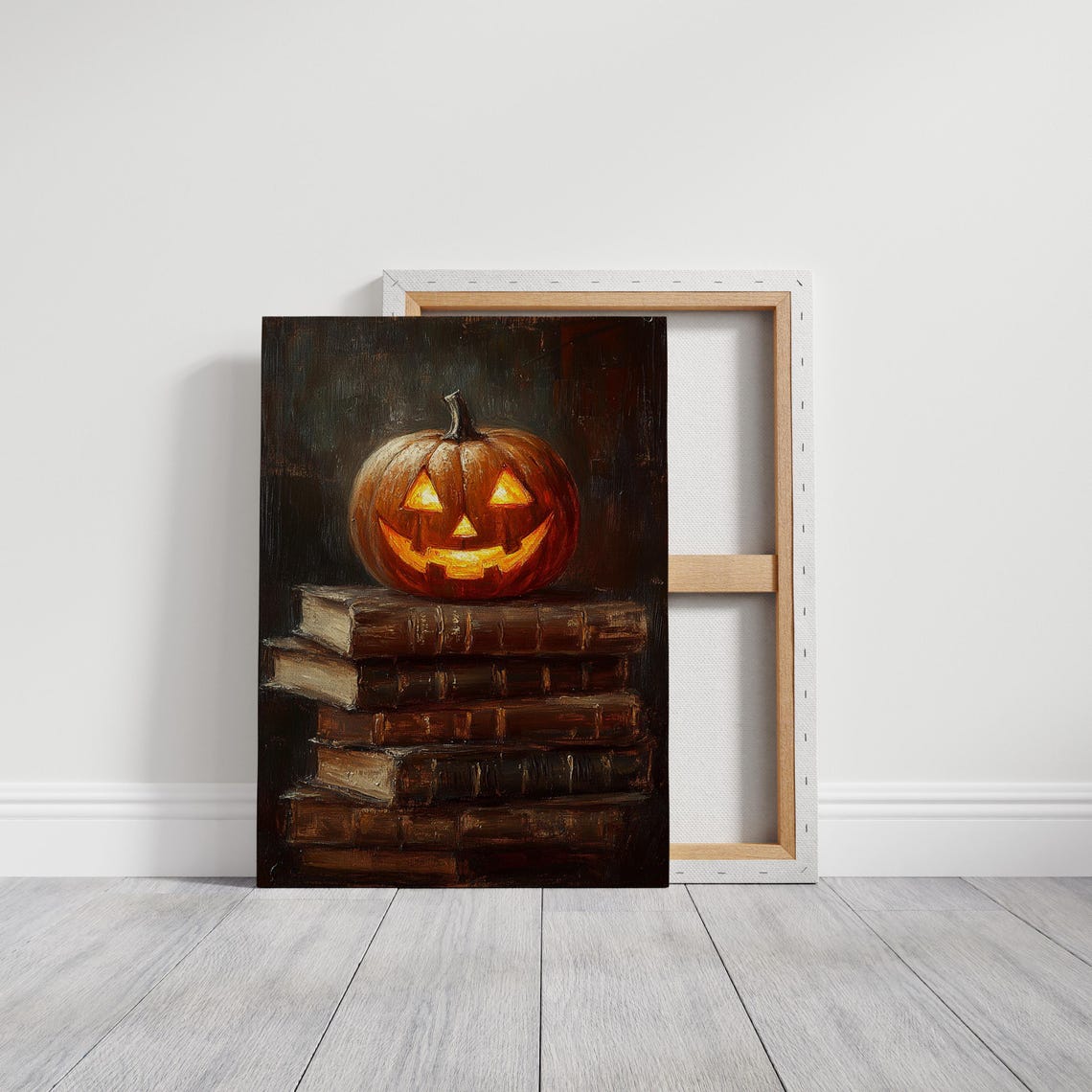 Glowing Jack O Lantern Resting on a Stack of Vintage Books Poster - Image 7