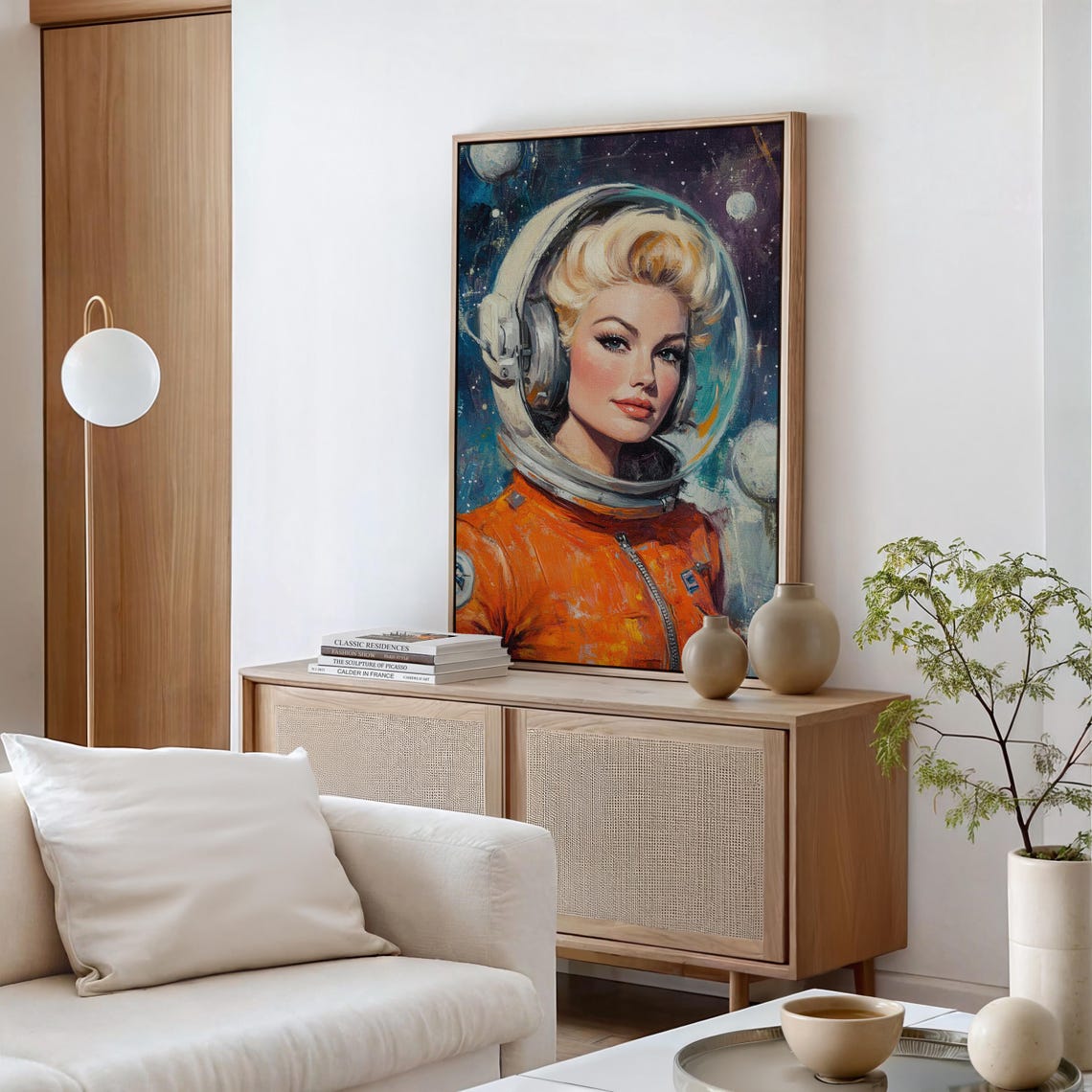 Retro Female Astronaut Portrait Orange Spacesuit Vintage Sci Fi Poster - Image 4