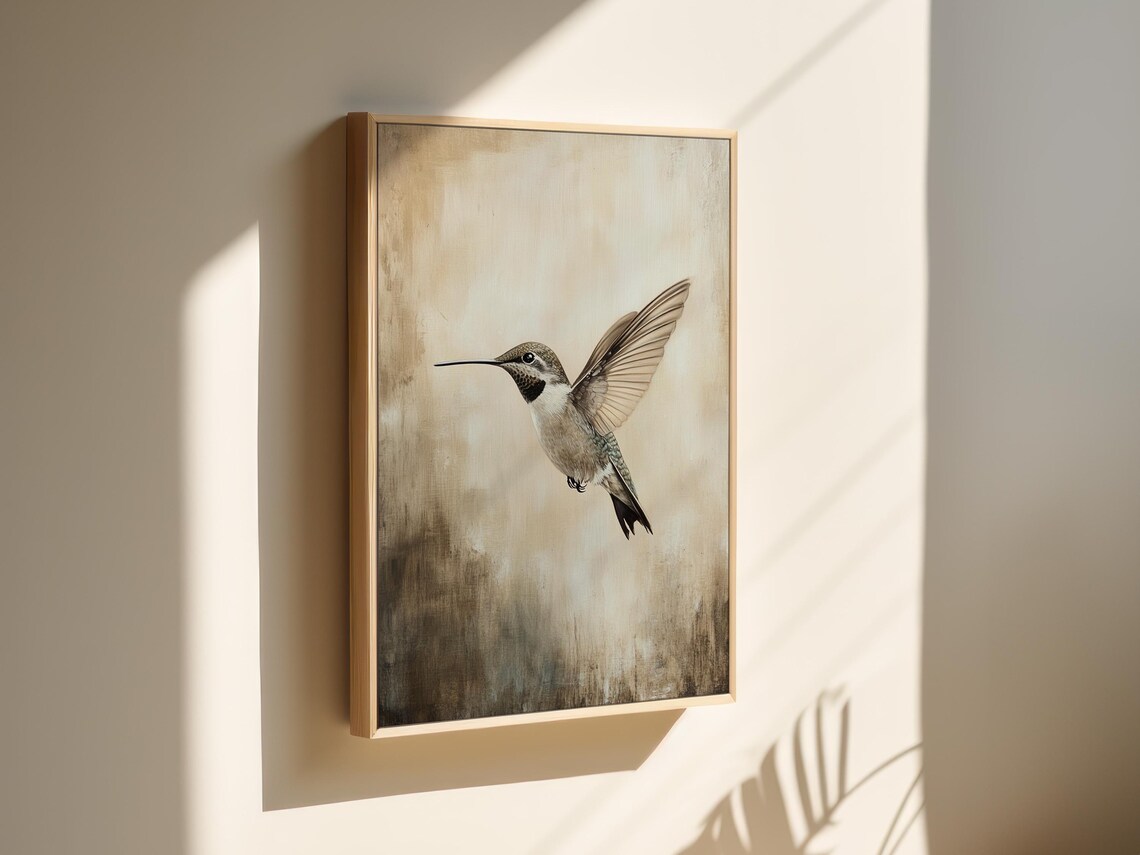 Neutral Hummingbird Art Print, Minimalist Bird Decor - Image 3