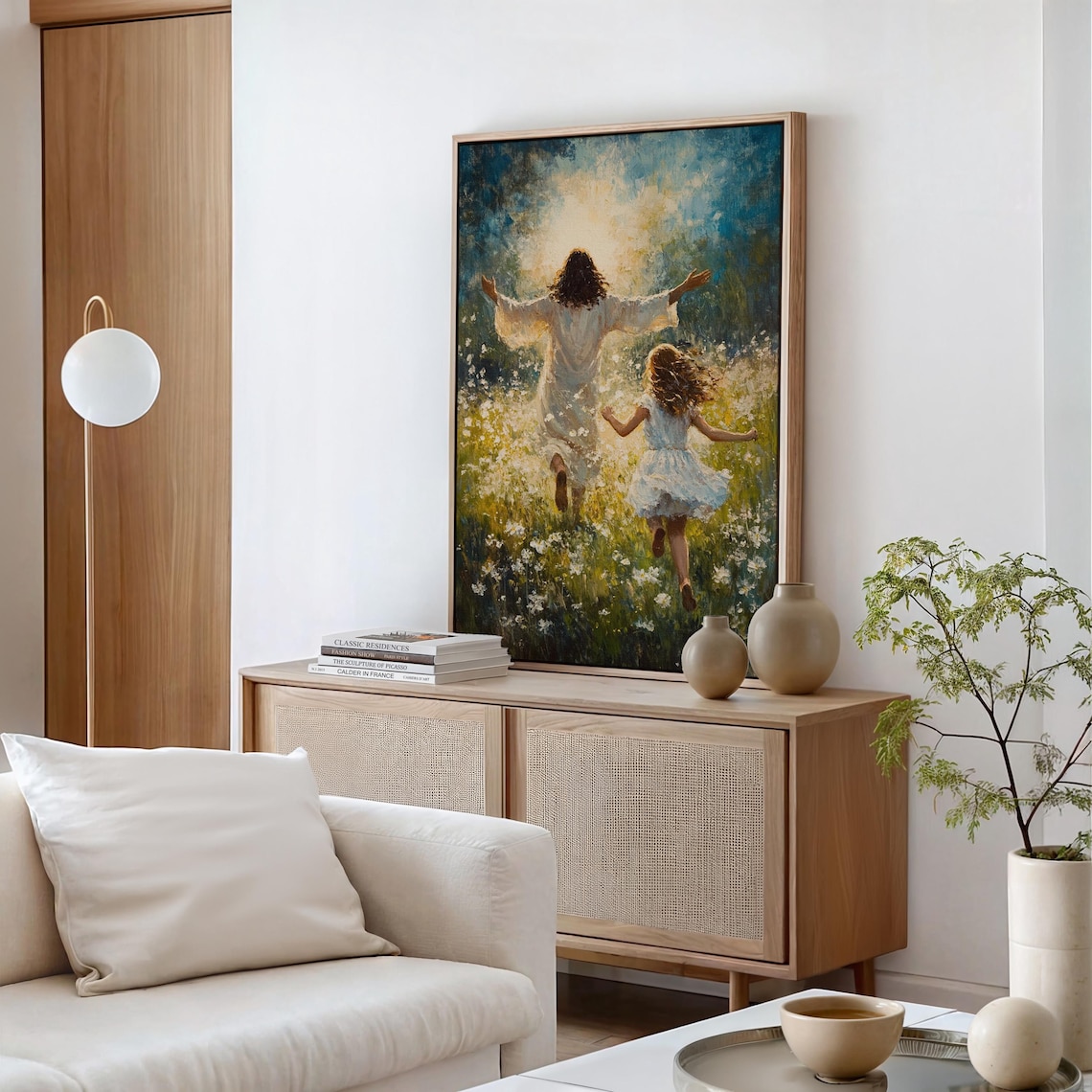 Jesus And Child Running in a Meadow, Christian Art Print - Image 5