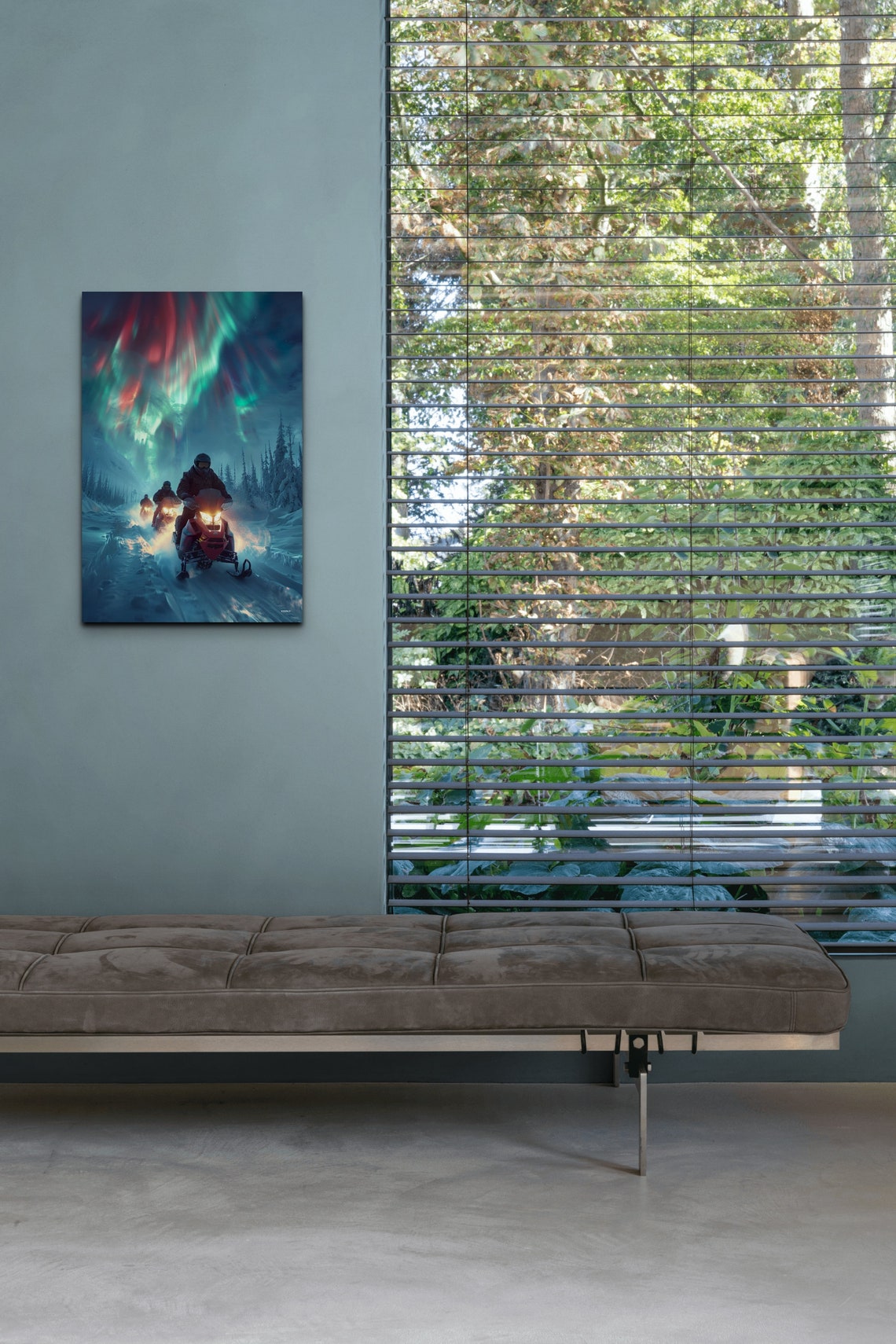 Snowmobile Group Night Ride Aurora Borealis Snowy Forest Poster - Image 7