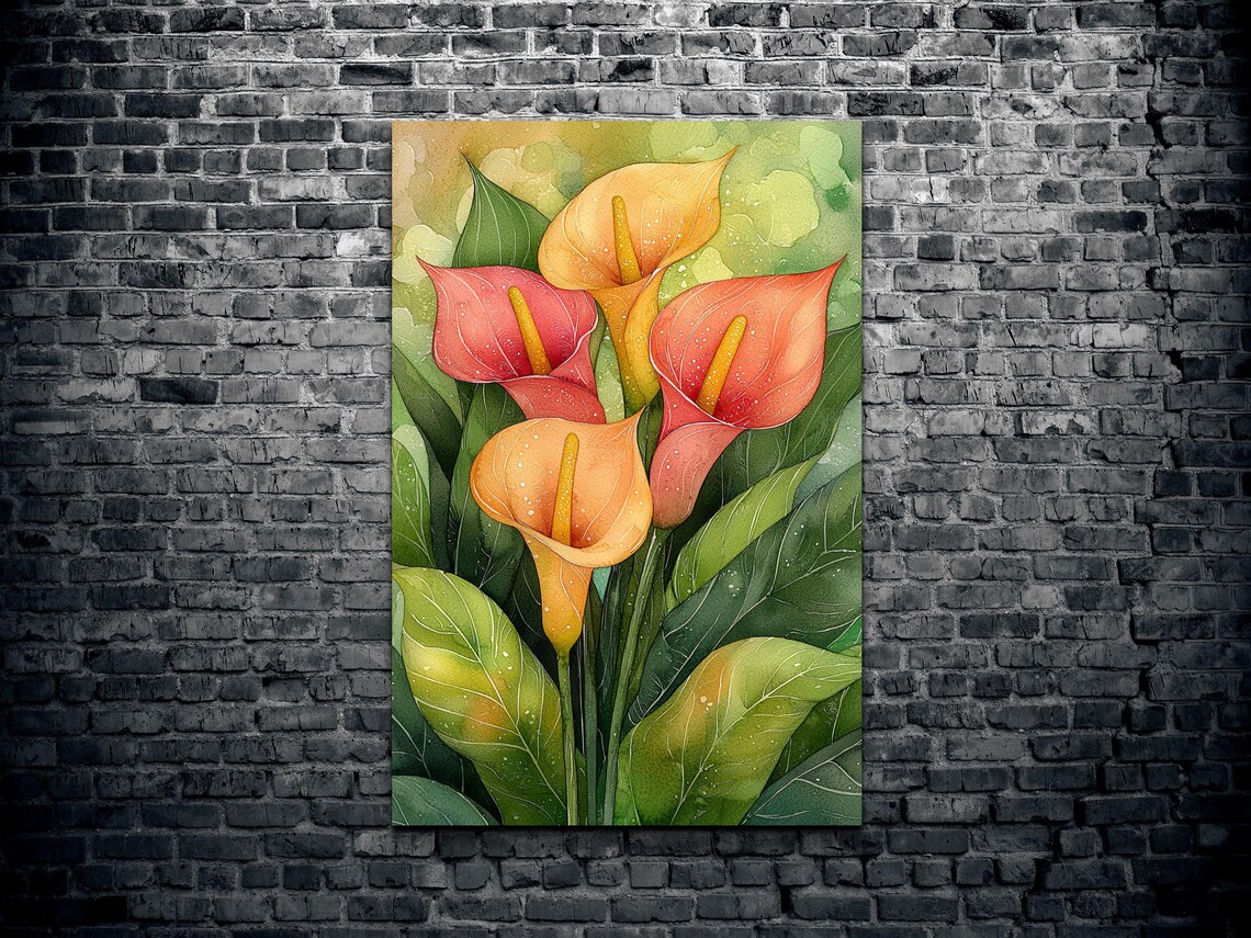 Blush Pink Peach Calla Lily Blooms Watercolor Floral Art Poster - Image 2