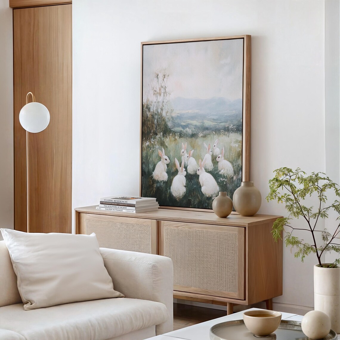 White Rabbits in Meadow, Rustic Farmhouse Decor - Image 4