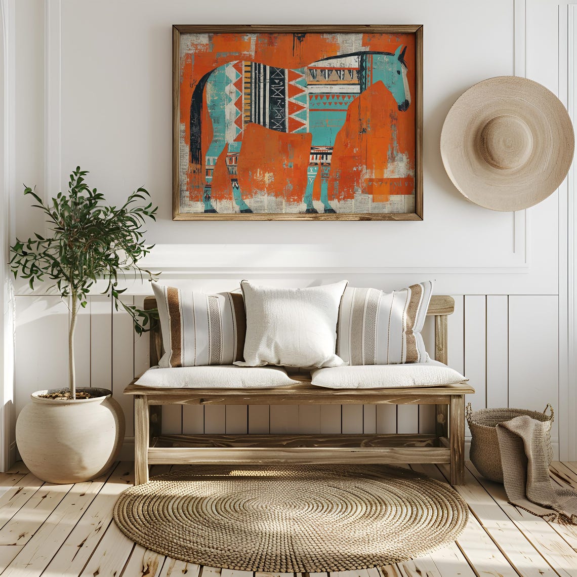 Southwest Painted Horse Turquoise Tribal Abstract Artwork Print