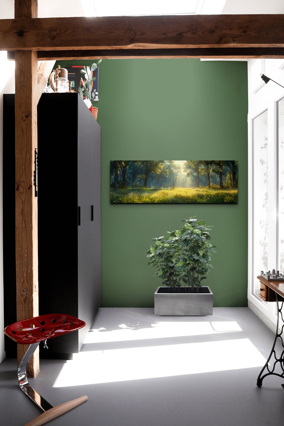 Green Meadow Landscape, Tranquil Forest Panorama - Image 4
