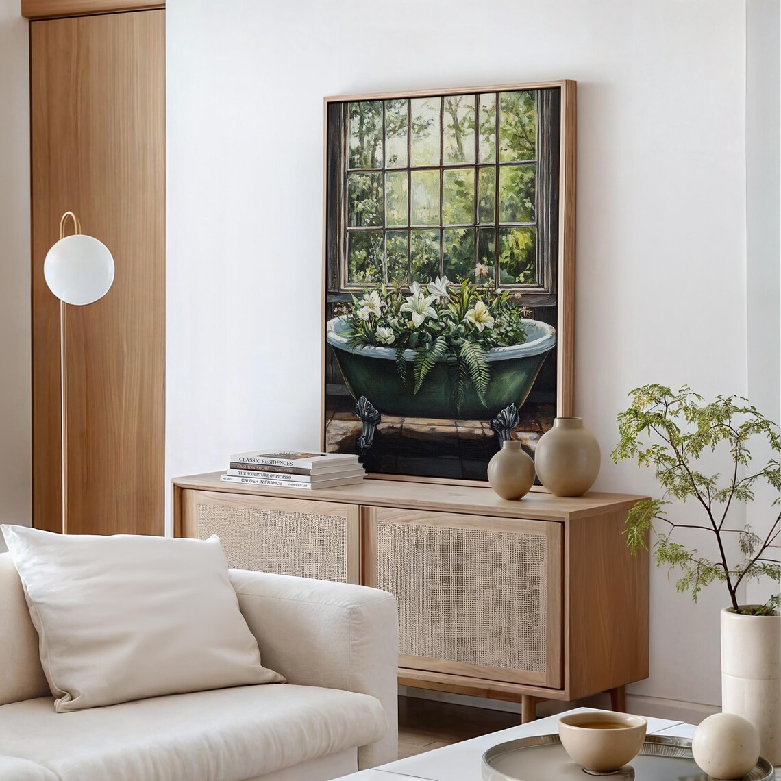 Vintage Green Bathtub Full Of Lilies Ferns Garden Window Wall Art - Image 4
