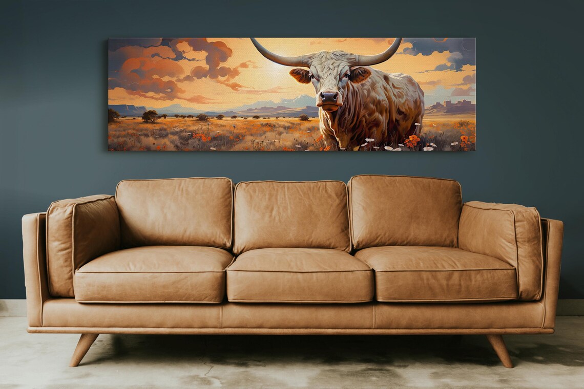 Longhorn Steer Southwestern Wall Art, Panoramic Art - Image 5