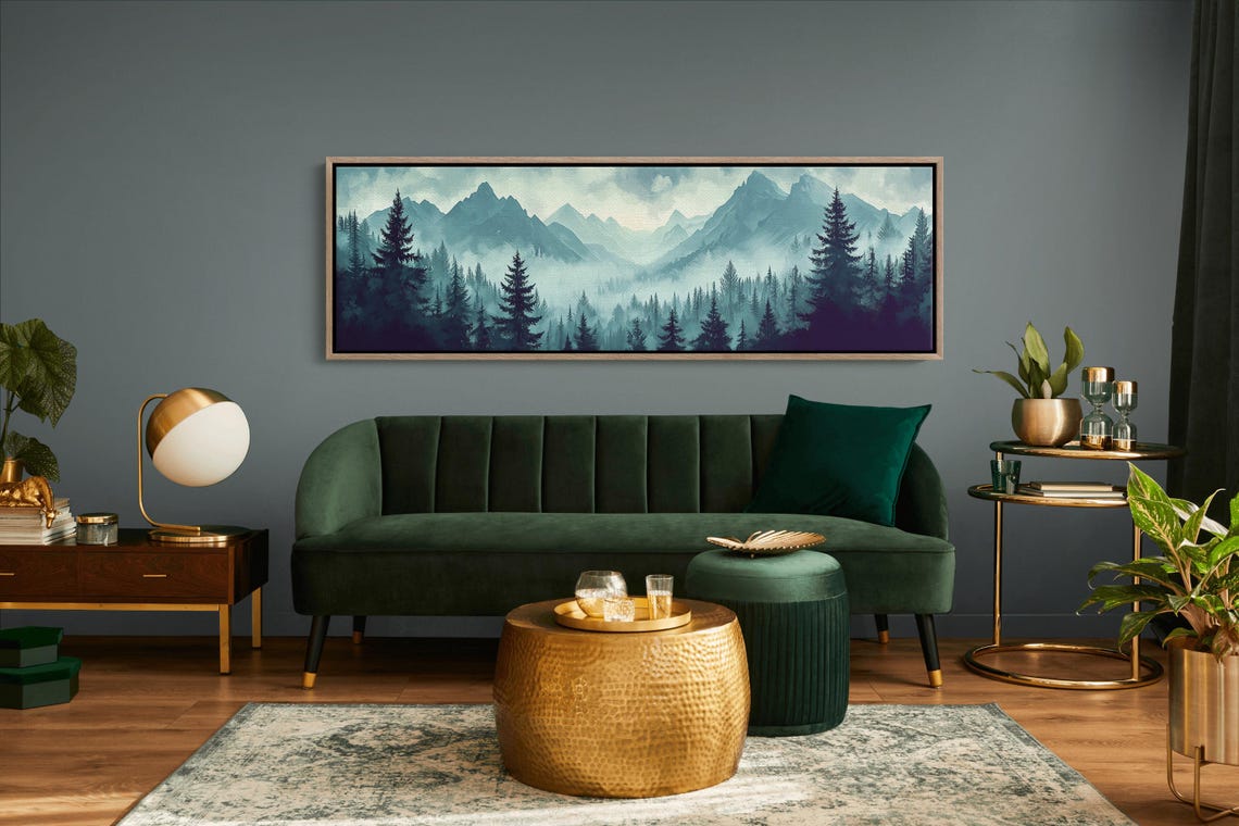 Misty Pine Forest Foggy Mountain Peaks Teal Wilderness Scenic Poster - Image 6