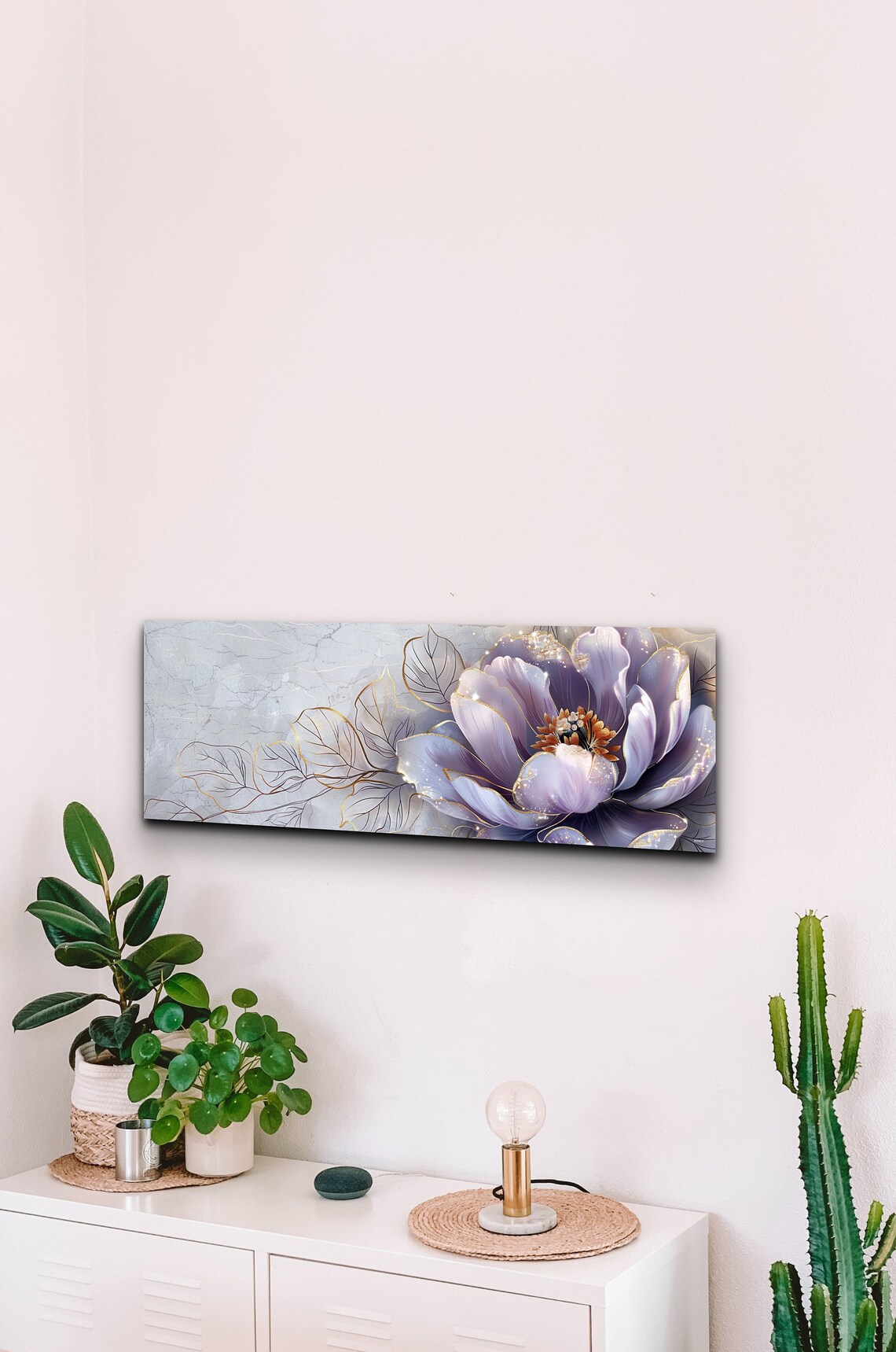 Lavender Peony Flower, Gold Leaf Style Art Print - Image 5