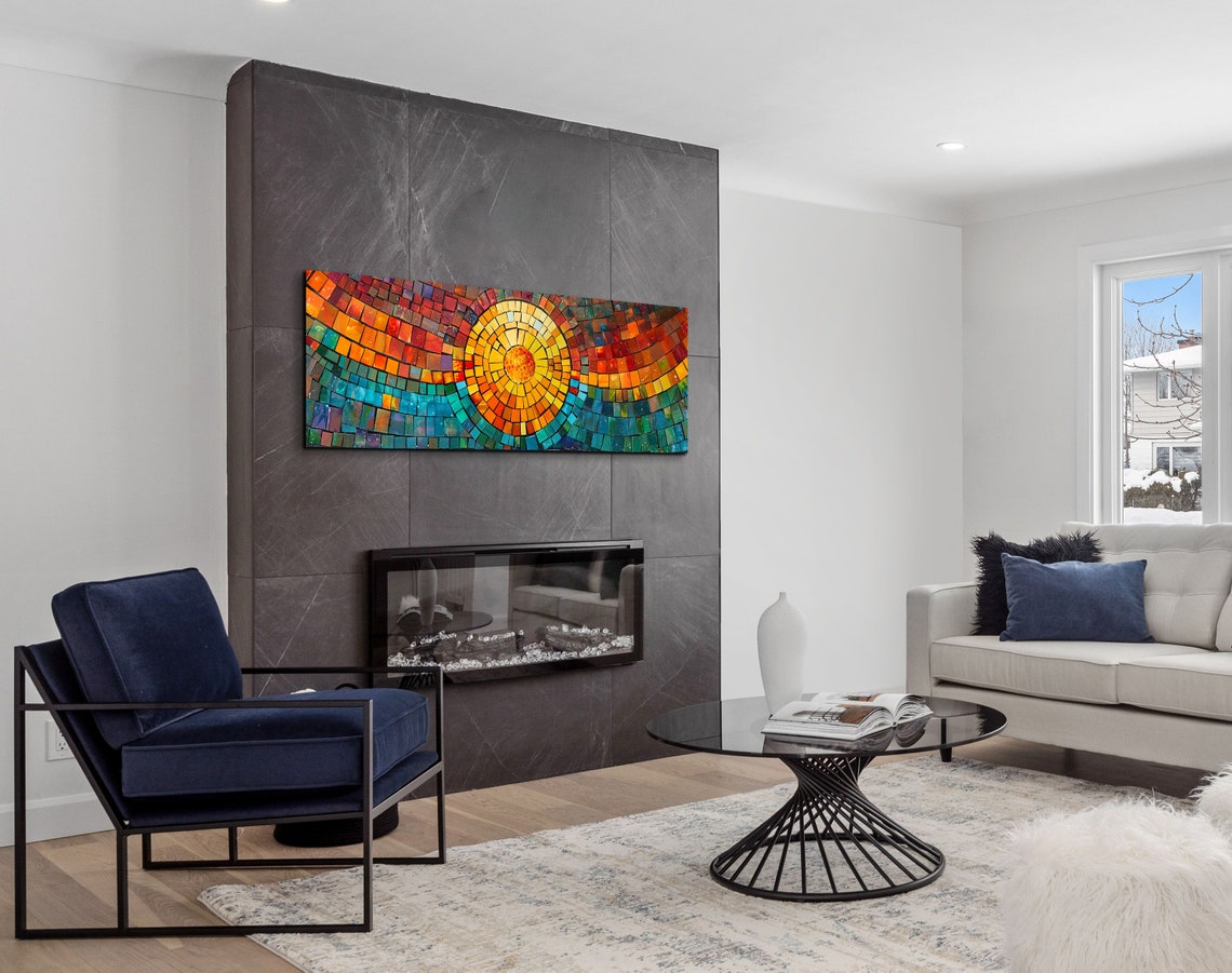 Radiant Mosaic Sun Warm Tiles Circular Sunburst Abstract Art Poster - Image 5