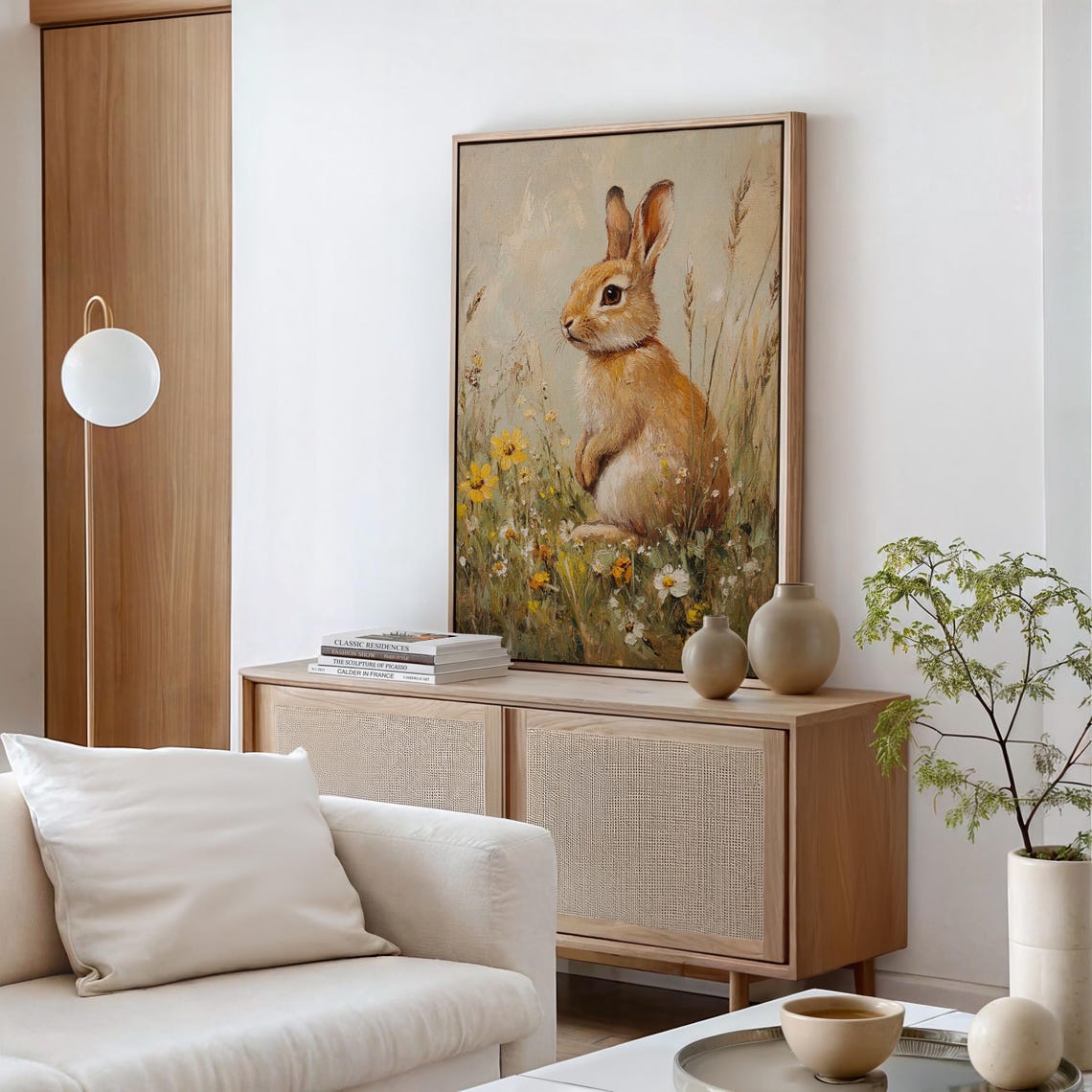 Orange Rabbit Sitting in Wildflower Meadow Cute Bunny Art Print - Image 6