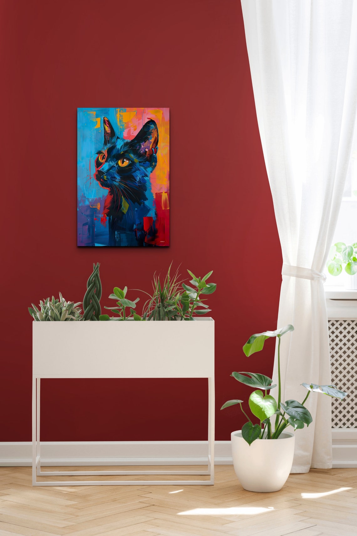 Black Cat Portrait Neon Pop Art Pink Blue Background Wall Art - Image 6