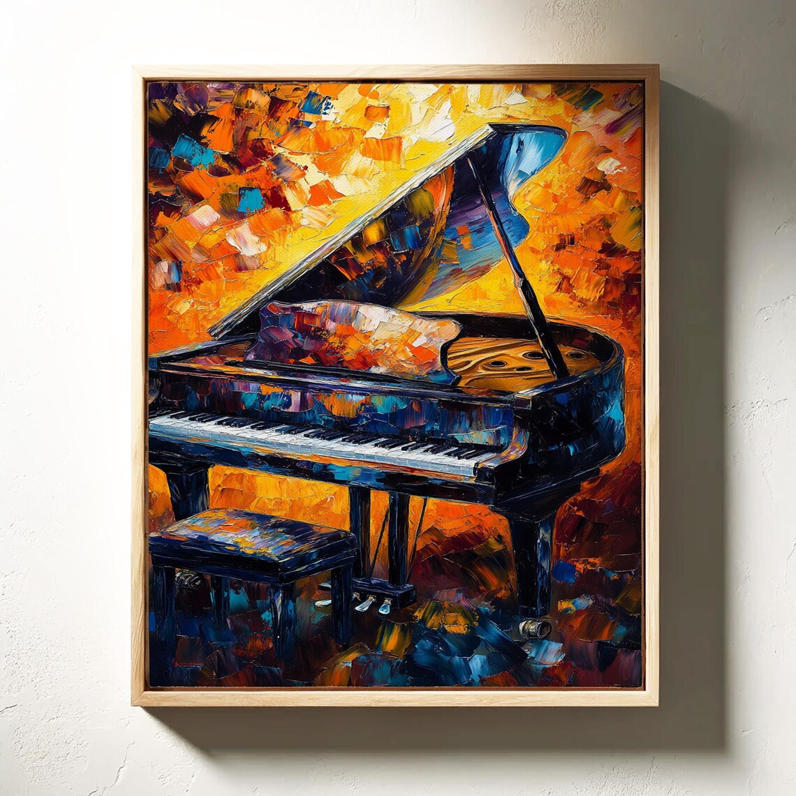Grand Piano Mosaic Palette Knife Texture Vibrant Music Poster - Image 3
