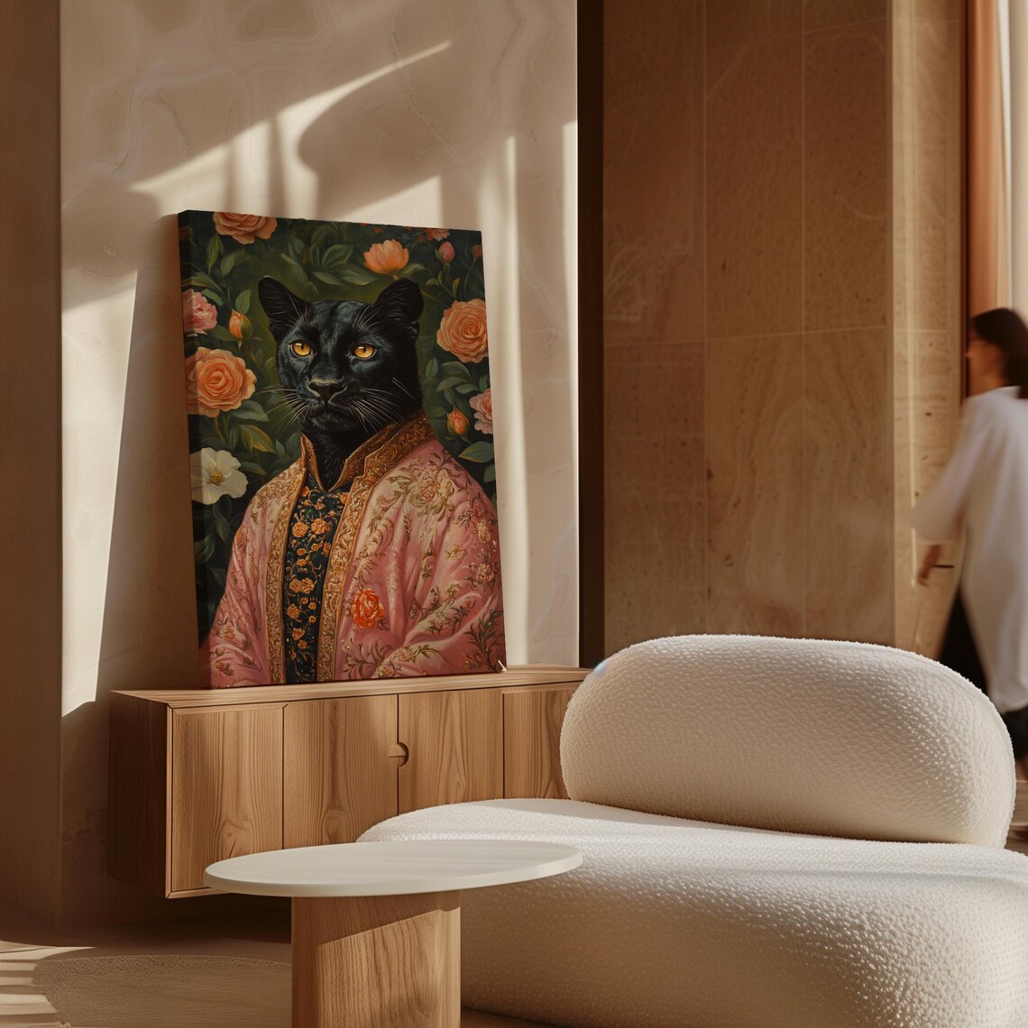 Elegant Black Panther Portrait Ornate Pink Robe Rose Floral Poster - Image 5