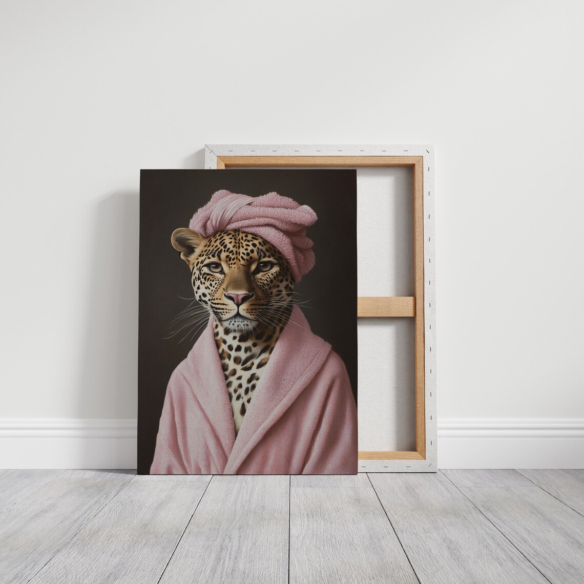 Leopard In Pink Bathrobe With Towel On Head Funny Animal Portrait Poster - Image 3