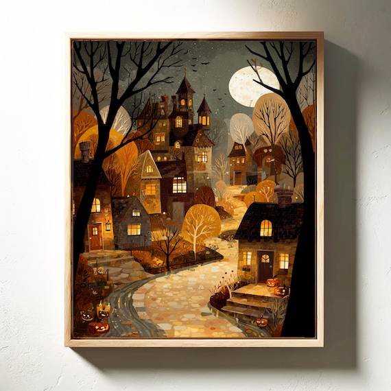 Haunted Village Under Full Moon Glow